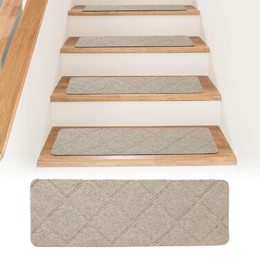 Набір килимків для сходів Bocguy, 15 предметів, 55x19 см, для приміщень, нековзні, самоклеючі, ріжучі, багаторазові, для захисту сходів (бежевий) Бежевий 55x19 см, 15 шт.