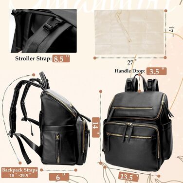 Сумка для сповивання дитини, рюкзак, пеленальна сумка, дорожній рюкзак, дитячі сумки для мам і тат Чорний