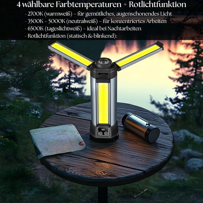 Багатофункціональний світлодіодний ліхтарик 12-в-1 з акумуляторною батареєю, магнітом та телескопічною штангою, кемпінговий ліхтарик, акумуляторний світлодіодний ліхтарик, робочий ліхтарик, ліхтарик для майстерні з функцією зовнішнього акумулятора для сад