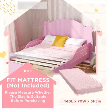 Дитяче ліжко AIYAPLAY Монтессорі для дітей 3-6 років, 140x70 см, односпальне ліжко з бортиками, що запобігають падінню, та дерев&39яною рейковою основою у формі ведмедика для дитячої кімнати, рожеве