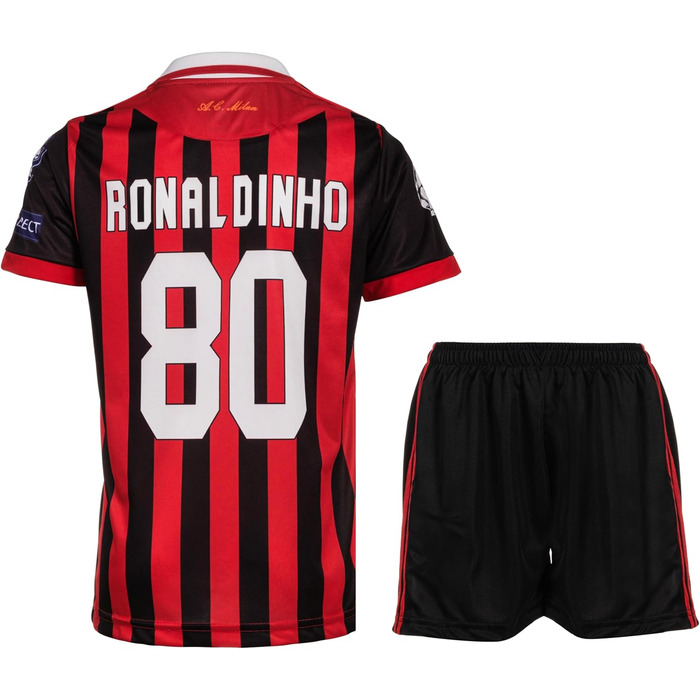 Дитяча футболка Мілана Роналдіньо 80 Без спеціального дизайну Лімітована серія Футбольна футболка Шорти для дітей та підлітків Розмір Домашній 176