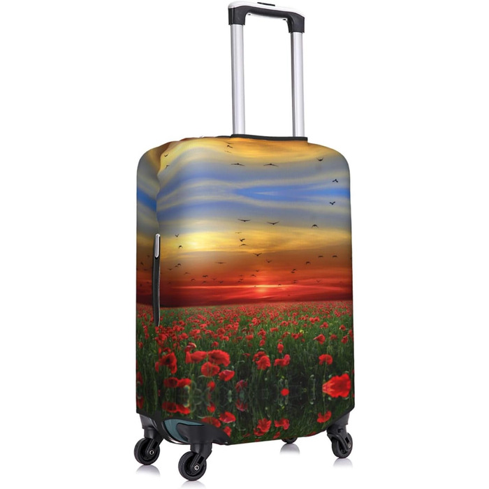 Чохол для валізи Поле маків на заході сонця - еластичний захист від подряпин та пилу, чорний, розмір 95