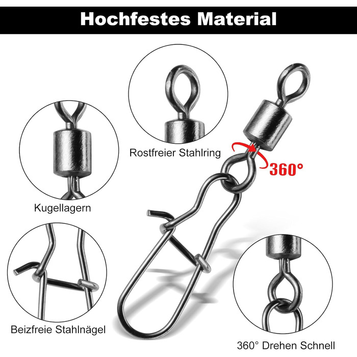 Вертлюжок з карабином з нержавіючої сталі, рибальський карабін з вертлюгом, поворотний карабін, поворотний карабін для лову форелі для рибної наживки поворотний аксесуари для риболовлі 6 7 8 10 12 14, 100/200 шт.