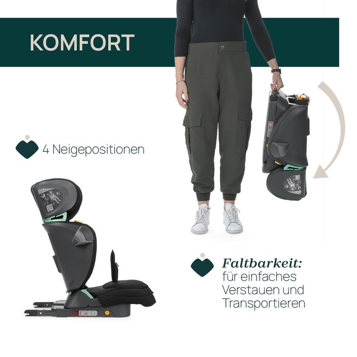 Автокрісло Chicco Fold & Go i-Size 100-150 см, Регульоване дитяче автокрісло для дітей віком приблизно від 3-12 років (приблизно 1