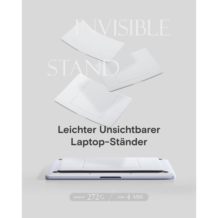 Підставка для ноутбука, складана, без клейкої основи, з 2 регульованими кутами нахилу, обтягнута екошкірою MOVAS. Портативна підставка для ноутбуків та планшетів 13 та 15. Чорний колір - великий розмір.