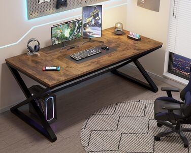 Письмовий стіл 180 см Сучасний великий комп&39ютерний стіл для домашнього офісу Дерев&39яний робочий стіл Комп&39ютерний стіл для письма в спальні Простий ігровий стіл для ПК Вінтажний коричнево-чорний 180 см Кантрі Коричневий