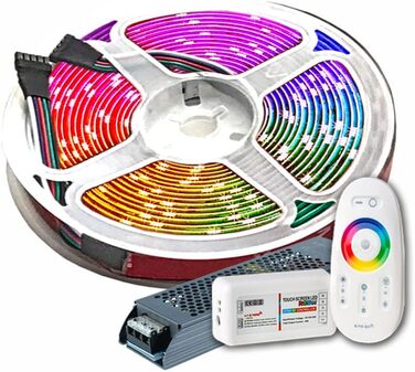 Світлодіодна стрічка TechCore 5M PREMIUM 24V 4in1 RGBWW RGBW 5050 SMD RGB зі стрічкою теплого білого світла 600 світлодіодів 60 світлодіодів/M керування сенсорне 24 В 12,5 А 300 ВТ Блок живлення УЛЬТРАТОНКИЙ ТРАНСФОРМЕР