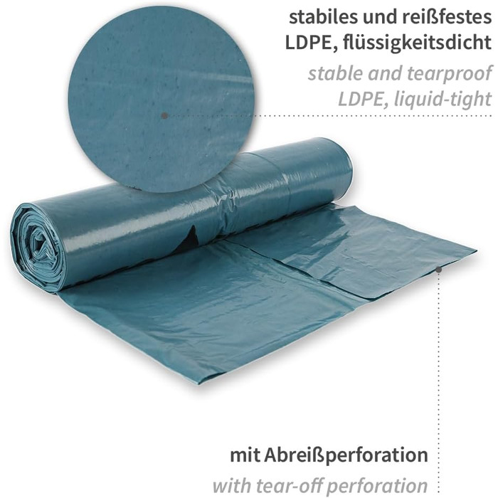 Сміттєві пакети Franz Mensch HygoClean Eco, 120 л, сині, 100 шт. LDPE, у рулоні, сміттєві пакети, довжина 110 см x ширина 70 см, сміттєвий пакет на 120 літрів, надзвичайно міцний