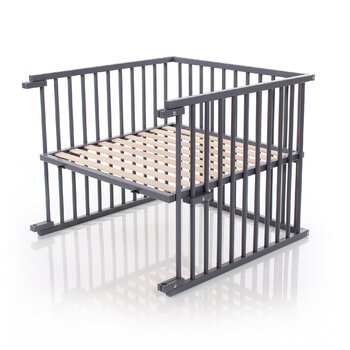 Комплект для переобладнання дитячого ліжка babybay для приліжкових ліжечок, плавне регулювання висоти, підходить для моделі Maxi та ліжка Boxspring / дитячого ліжка, розмір 140 см x 89 см, виготовлений з масиву бука, лакований сланцево-сірий колір