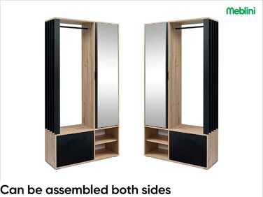 Шафа для передпокою з дзеркалом - Гардеробна шафа - Вузька шафа для передпокою - Комплект меблів для передпокою - Висока шафа для передпокою - Мілано - 100x33x190 см П/Л - Дуб Артісан/Чорний