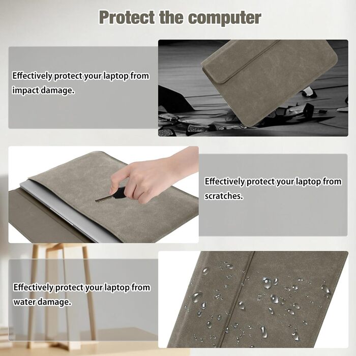 Чохол для ноутбука HaruYo з підставкою, кишенями для живлення та аксесуарів, сумісний з MacBook, iPad, Surface, Lenovo, HP (12-16 дюймів, кавовий сірий)