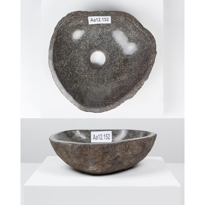 Раковина з натурального каменю 30 см — овальна сіра, Indonesian River Stone