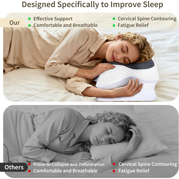 Подушка для зняття болю в шиї, ортопедична подушка з піни з ефектом пам&39яті, ергономічна подушка для сну на боці, подушка для підтримки шиї для сну на боці, спині та животі, 61,7x37x13/13,6 см, сірий