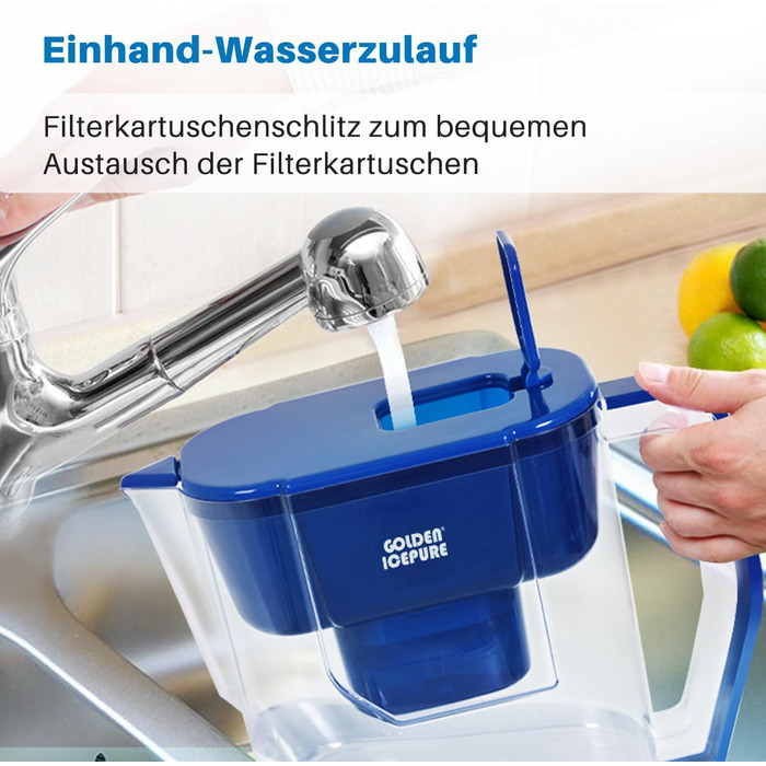 Глечик для фільтрації води GOLDEN ICEPURE фільтр для води, сумісний з картриджами фільтрів для води Brita, Brita Maxtra, Brita Maxtra, велика ємність 4,4 л, картридж - фільтр зменшує вапняний наліт і хлор