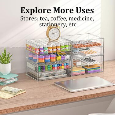 Великий косметичний органайзер з 4 широкими шухлядами акриловий органайзер, 2 шухляди, з протиковзкими накладками Штабелювана шухляда для туалетного столика, спальні, ванної кімнати, 4 шухляди - широкі - 2 шухляди