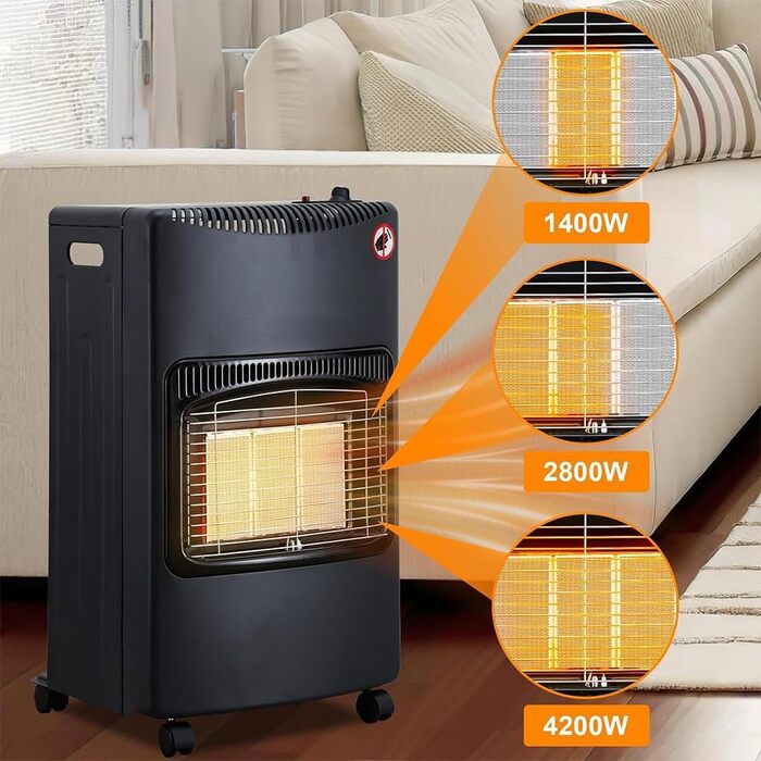 Газовий обігрівач LPG потужністю 4200 Вт, включаючи комплект регулятора тиску газу Газовий обігрівач, радіаційний обігрівач, газовий нагрівальний блок, балони з бутаном та пропаном до 15 кг Тільки для зовнішнього використання