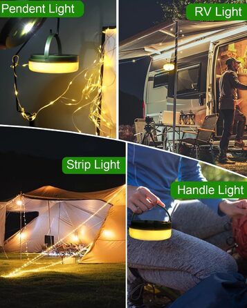 Кемпінгові гірлянди, висувні, портативні акумуляторні світлодіодні гірлянди 3-в-1 з 8 режимами освітлення, водонепроникний кемпінговий ліхтарик для кемпінгу, подвір&39я та походів, USB 1800 мАг, теплий білий RGB, 10 м