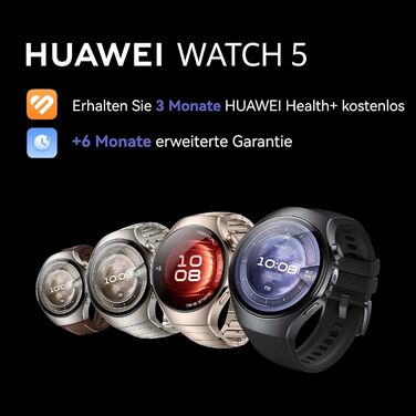 Розумний годинник HUAWEI Watch 5, Health Glance, водонепроникність 5 атм, GPS, SpO2 на кінчику пальця, сумісний з Android та iOS, сапфірове скло, гарантія 30 місяців, 46 мм, чорний, автономний годинник WATCH 5 46 мм, чорний фтореластомерний ремінець