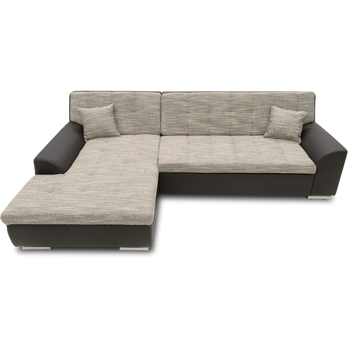 Колекція кутовий диван Treviso, L-подібний диван зі штучної шкіри та тканої тканини, кутовий диван, диван, м&39який кутовий модуль, 267 x 178 x 83 см (Ш x Г x В), сірий/чорний, шезлонг з лівим бортом, чорно-сірий