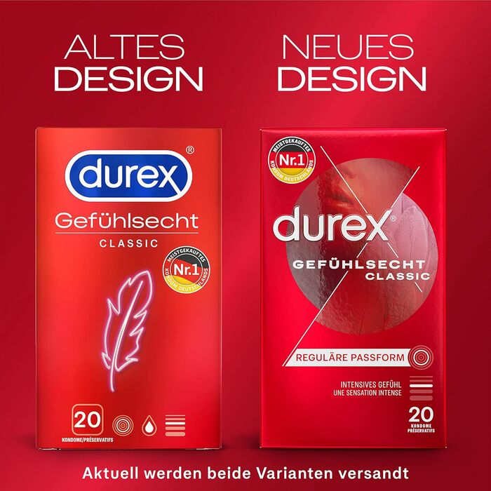 Класичні презервативи Durex Gefhlsecht - 100 презервативів для інтенсивних відчуттів та інтимної єдності - 5 x 20 шт.