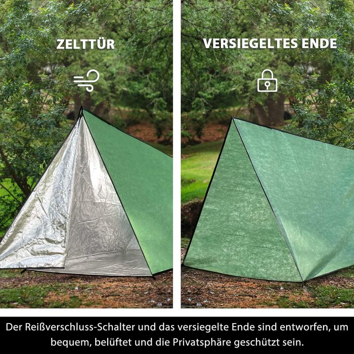 Надзвичайно великий багаторазовий намет для виживання на блискавці для кемпінгу, походів, бушкрафту та надання першої допомоги зеленого кольору