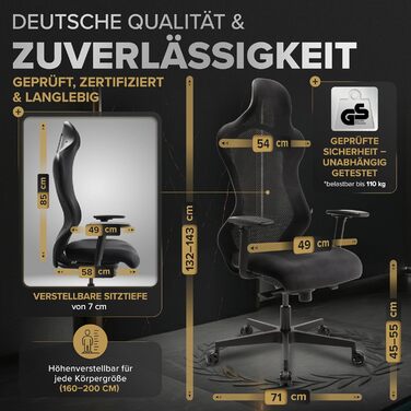 Ергономічне ігрове крісло Запатентоване 3D-з&39єднання сидіння Ігрове крісло на 100 індивідуально регульоване Ігрове крісло Геймерське крісло Комп&39ютерне крісло Крісло для ПК Обертове крісло Підтримка 150 кг Офісне крісло Чорний Tribun