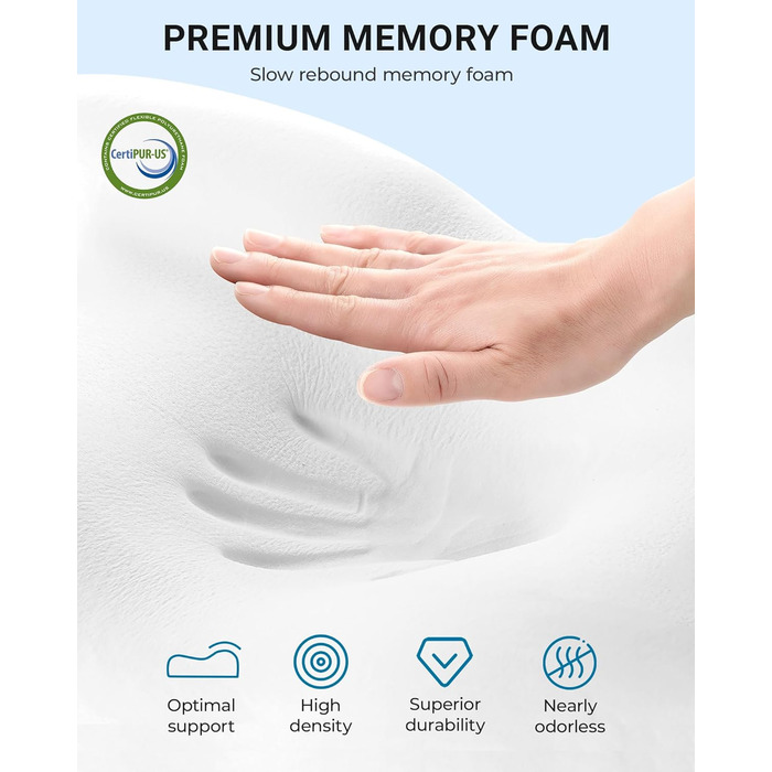 Подушка Elviros з піни з ефектом пам&39яті, регульована ергономічна подушка для полегшення болю в шиї, ортопедична подушка для підтримки шиї для сну на боці та на спині, знімний дихаючий чохол, білий