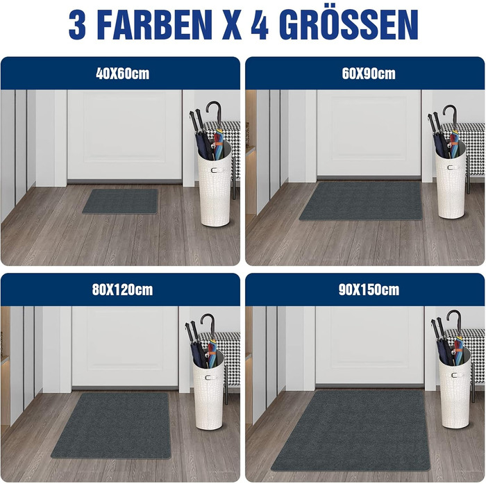 Килимок для дверей в приміщенні, килимок, що вловлює бруд, що миється, надтонкий вхідний килимок, міцний килимок для дверей, абсорбуючий кухонний килимок, нековзний килимок для дверей, що вловлює бруд, темно-сірий, 80 x 120 см (прямокутний)