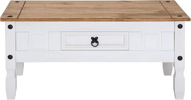Журнальний столик CARO Furniture Campo в мексиканському стилі, стіл для вітальні/приставний столик, масив сосни, коричневий/білий лак, з 1 шухлядою