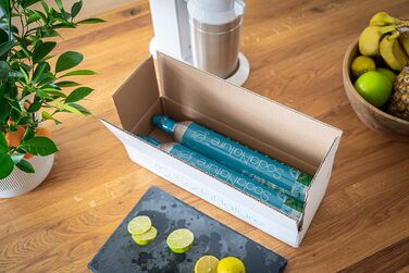 Преміальний 60-літровий циліндр CO2 для SodaStream (крім QC), Aarke тощо Нові та вперше заповнені в Німеччині Натуральна вугільна кислота для 2 шт. 60л TV до 2032 року 425 г, 2 шт.