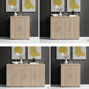 Комод Stella Trading LILLY з обробкою дуба Сонома - Сучасний буфет з великою кількістю місця для зберігання речей у вашій вітальні - 118 x 70 x 30 см (Ш/В/Г) 30Г x 118Ш x 70В см (1 шухляда) Дуб Сонома