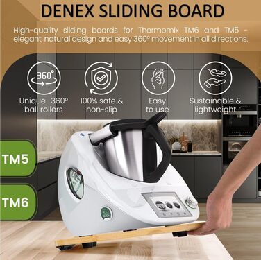Розсувна дошка Denex для Thermomix TM6 TM5 - Високоякісний планер з преміального бамбука для Thermomix, -Дерев'яний планер Thermomix Ковзна дошка- Рулонна дошка для аксесуарів Thermomix TM6 TM5 Підкладкова дошка