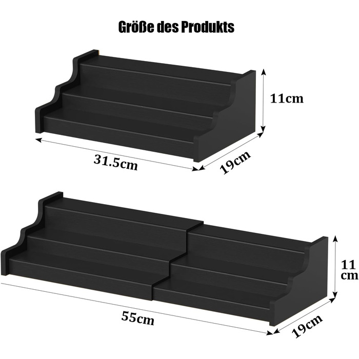 Рівнева висувна підставка для спецій, органайзер для спецій на місці, органайзер для банок для спецій, підставка для спецій для кухні, шафи (чорна), 3-