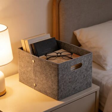 Міцних фетрових кошики сірого кольору, складна коробка-органайзер із застібками-кнопками та ручкою для перенесення, прямокутна коробка для зберігання з фетру, кошики для полиць, шаф, дому, офісу, 2