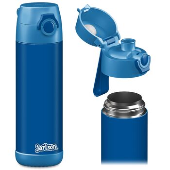 Дитяча пляшка для пиття Jarlson MALI з нержавіючої сталі ТЕРМОС - Герметична дитяча пляшка для пиття - Підходить для газованих напоїв - Термопляшка для школи та дитячого садка (Синя, 500 мл)