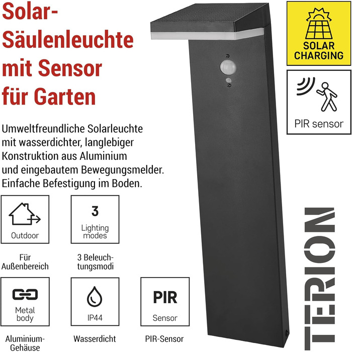 Сонячний LED-ліхтар EMOS VEREA з датчиком руху для дому та саду водонепроникний світильник для доріжок, яскравість 460 лм, тепле біле світло, алюмінієвий корпус для наземного монтажу
