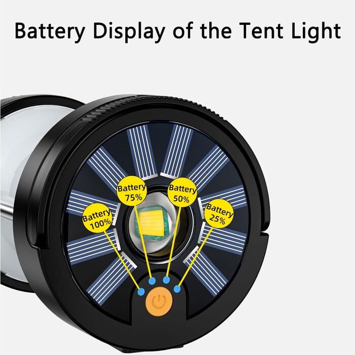 Світлодіодний ліхтар для кемпінгу, сонячний ліхтар для кемпінгу на відкритому повітрі, робочий ліхтар, що перезаряджається з USB, водонепроникне зовнішнє освітлення, портативний ліхтар, лампа для намету, аварійне освітлення, сонячні ліхтарі (чорний)