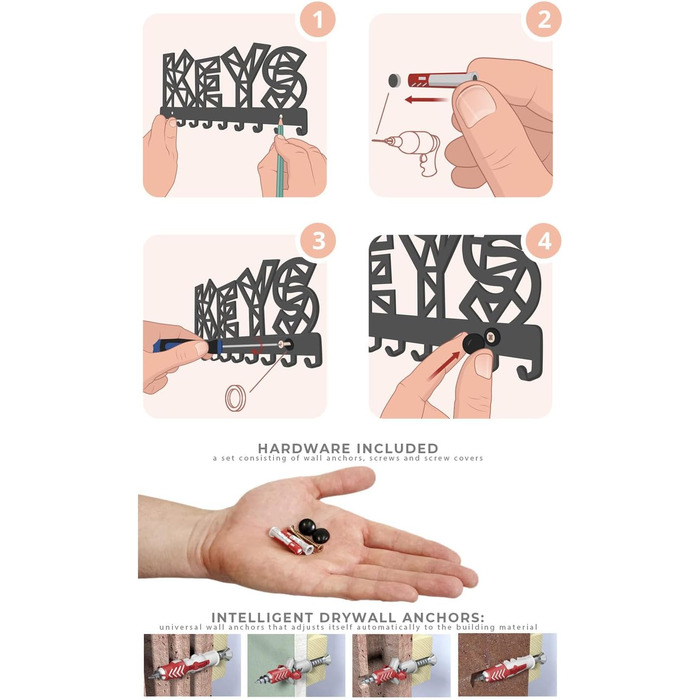 Дошка для ключів сучасна, скелетний ключ, домашній гачок для ключів, настінний тримач для ключів, вішалка для ключів з 7 гачками,