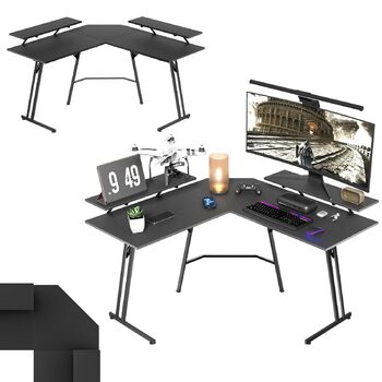 Ігровий стіл UISEBRT L-подібної форми 120 x 120 см з підставкою для монітора, ергономічний великий комп&39ютерний стіл з вуглецевого волокна, кутовий стіл для домашнього офісу - чорний
