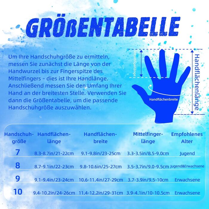Воротарські рукавички WVVOU, чоловічі воротарські рукавички, футбольні рукавички, 43 мм латексні суперзчеплення для найскладніших сейвів, дихаючі, чорні/сині 7