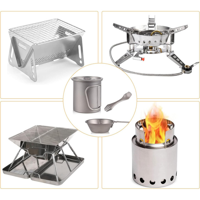 Портативний кемпінговий посуд Doorslay, титанова чашка, чаша Spork, набір із 3 предметів, набір для кави на відкритому повітрі, набір для пікніка, складний для кемпінгу, походів