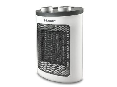 Керамічний вентилятор-обігрівач BEPER RI.080, сучасний дизайн, компактний, економний, регульований термостат, два рівні потужності, захист від перегріву, з ручкою, керамічний, PTC вентилятор-обігрівач, білий/чорний