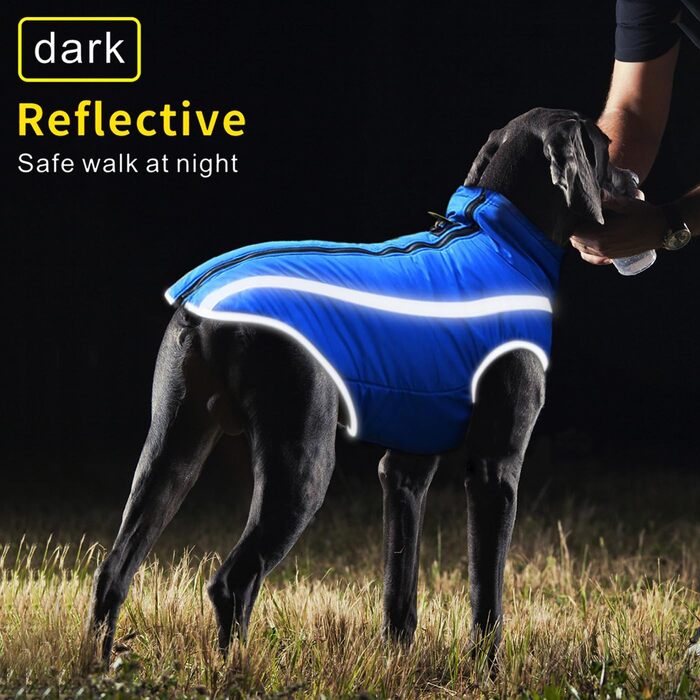 Водонепроникне пальто для собак, тепла зимова куртка, вітрозахисний одяг для домашніх тварин, флісова куртка-комбінезон для собак маленьких, середніх та великих собак, жилет з отвором для шлейки, XL-6XL (Синій, XL) Синій XL