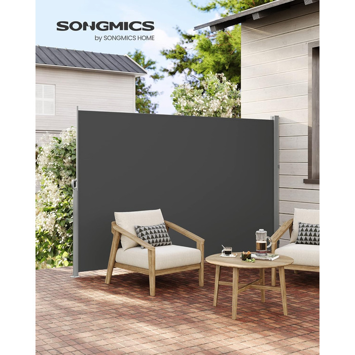 Бічний тент SONGMICS зі сталевим корпусом, стійкий до іржі, розсувний, 180 x 450 см, вітрозахисний, сонцезахисний, непрозорий, бічна жалюзі, для балкону, тераси, саду, антрацит GSA589G01 180 x 450 см антрацит