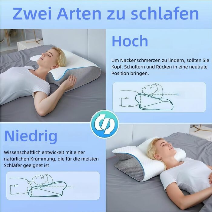 Подушка для відпочинку ZYVO для голови та шиї, терапевтична подушка для сну, апное, ортопедична подушка, хропіння, апное, підтримка шиї, знімна та миється, ефективно покращує проблеми зі сном (чорна)