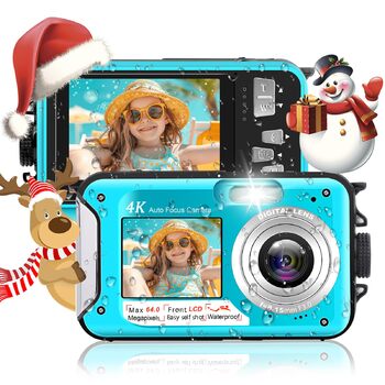 Підводна камера, цифрова камера Yixinxin водонепроникна UHD 4K 64MP автофокус з картою пам&39яті 32 ГБ, два екрани для селфі, водонепроникна камера для підводного плавання UP020BU