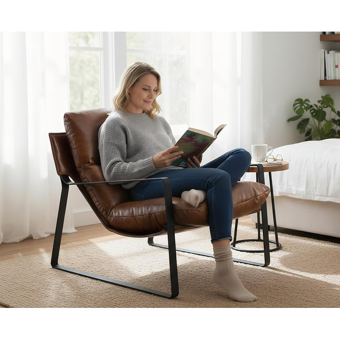Крісло Chairus з м&39яким покриттям для вітальні, виготовлене зі штучної шкіри, сучасне крісло-гойдалку для спальні з підлокітниками (коричневе)