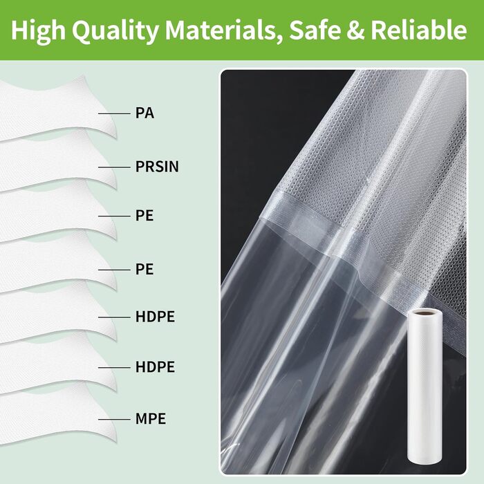 Вакуумний пакувальник Tallgoo Bag 9 рулонів вакуумної плівки для упаковки, вакуумний пакет для їжі, міцний і стійкий до розриву, без BPA, термозбіжна плівка для вакуумного пакувальника для всіх вакуумних пакувальників, киплячий і су-від, 15/20/28 x 300 см