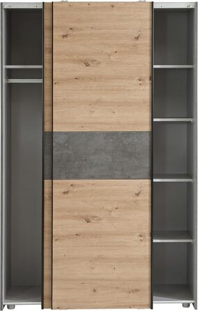 Класична шафа Forte OZZULA 120, шафа з двома розсувними дверима, інженерна деревина, декор дуба Artisan з акцентами під бетон, ширина 120 см, висота 190,5 см, глибина 61,2 см
