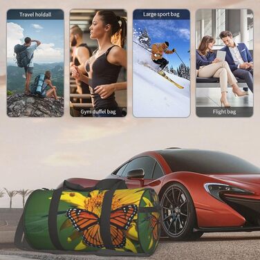 Спортивна сумка для подорожей, з принтом соняшників та метеликів, дорожня сумка на ніч, чорна, універсальний розмір